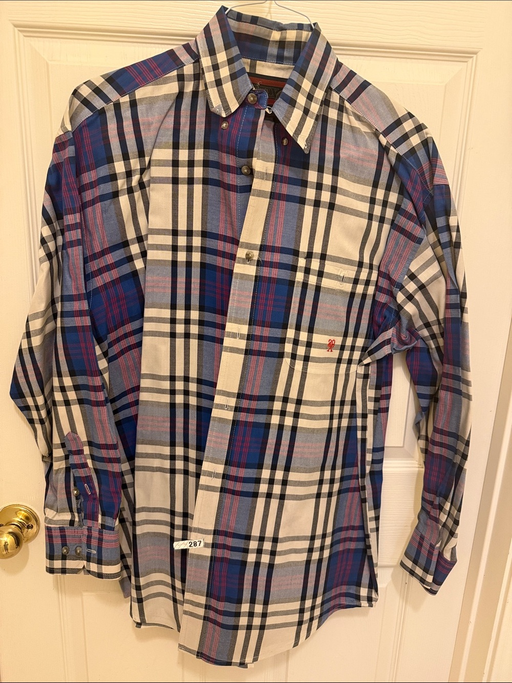 Men's Plaid Button-Down Shirt in Blue and White